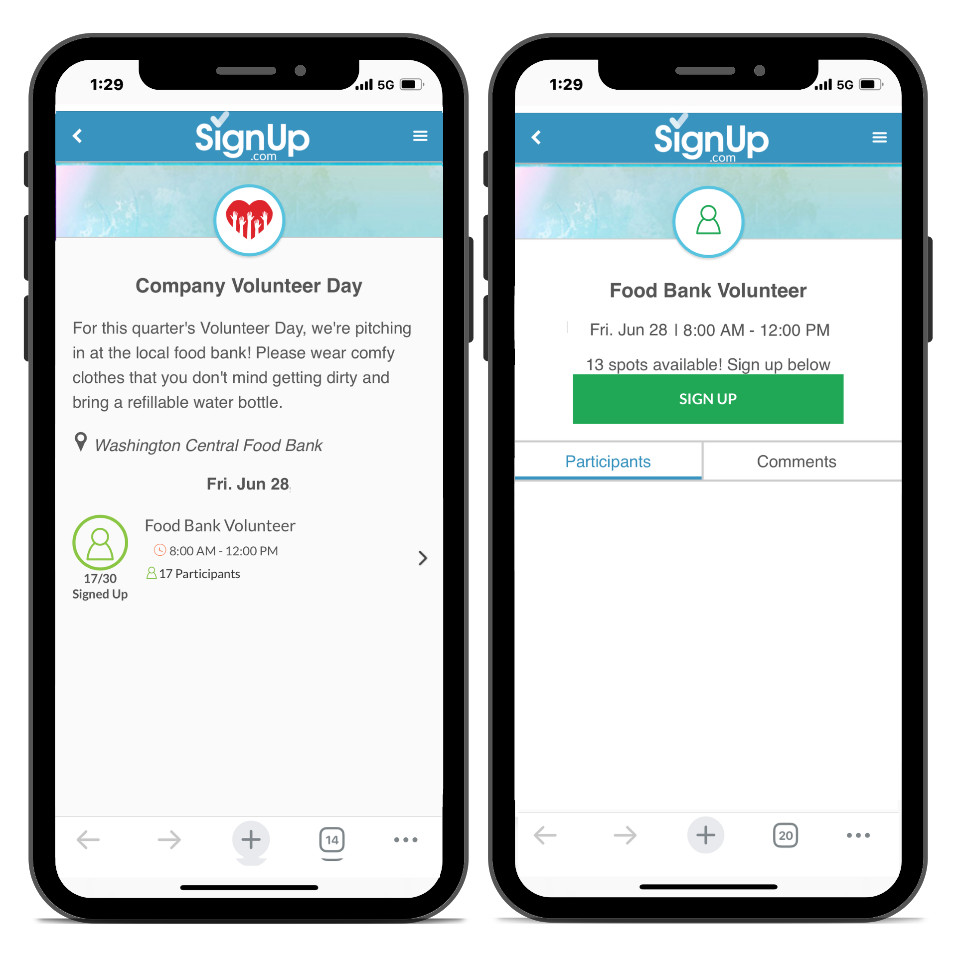 Company Volunteer Day SignUp on iPhones
