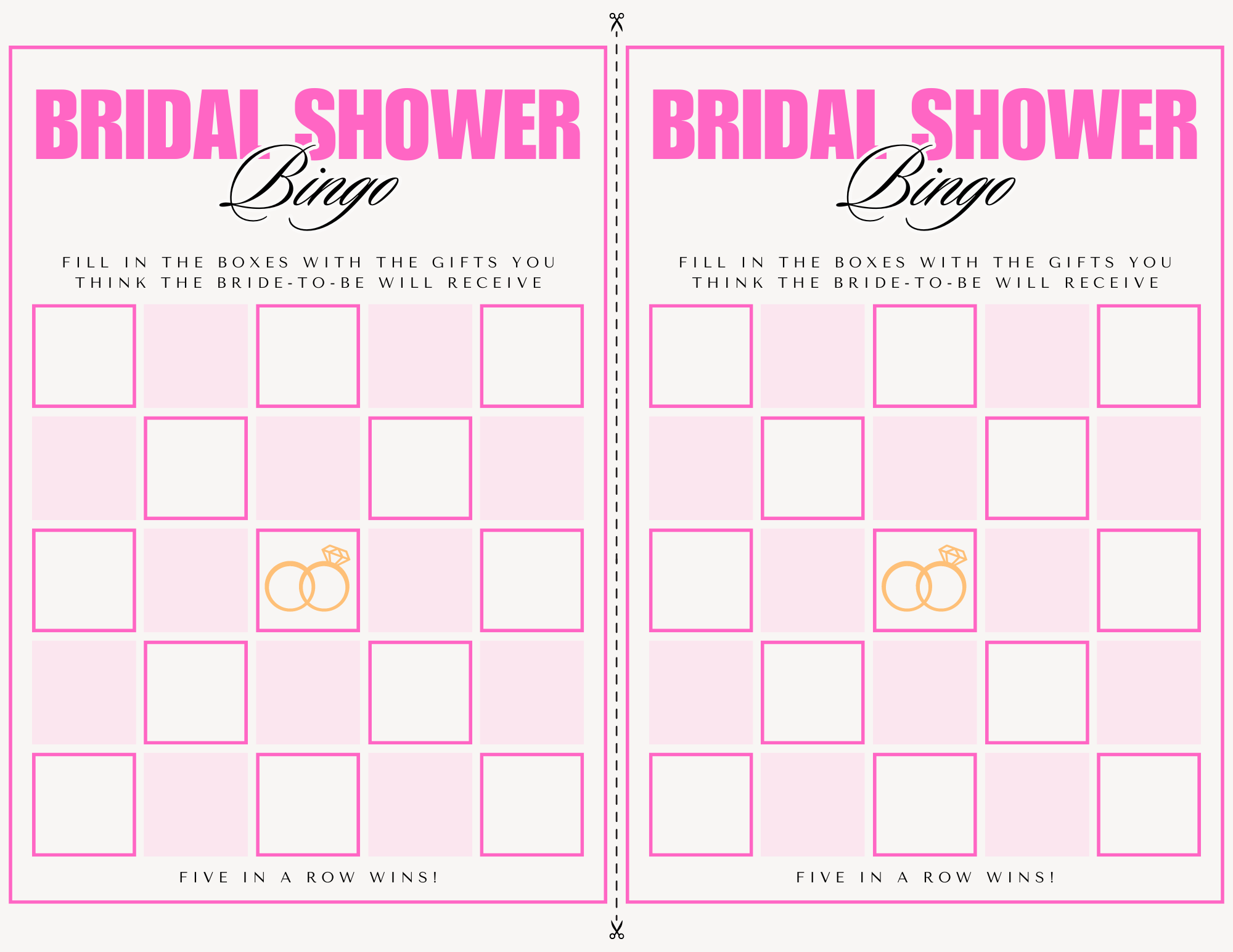 bridal shower bingo cards