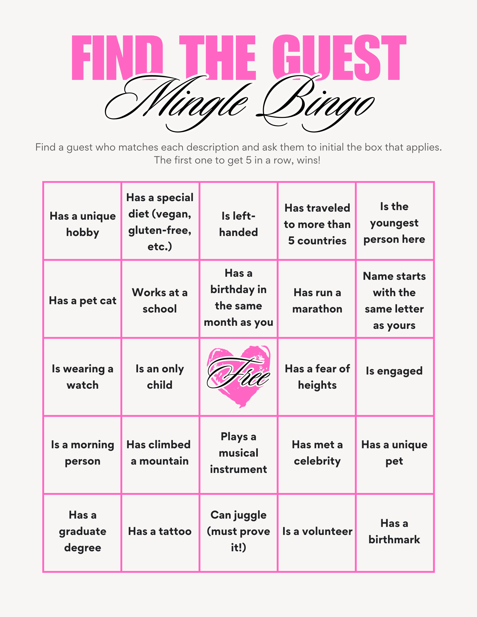 find the guest mingle bingo cards