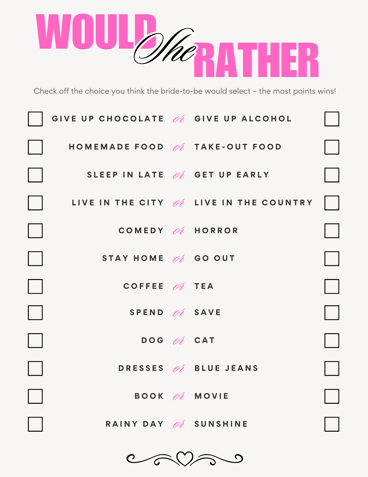 would she rather bridal shower game